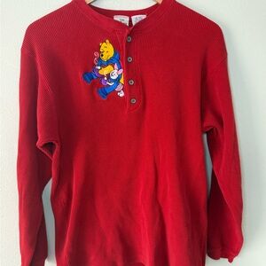 Disney Red Long Sleeve Top with embroidered Pooh and Piglet
